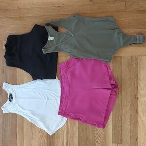 4 Piece Bundle Old Navy Shorts, Kyodan Sports Bra, Bozzolo Bodysuit, Lulus Tank